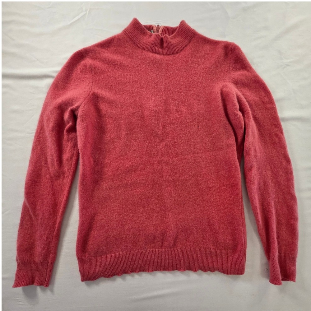 Jaeger Sweater 100% Cashmere Mock Neck Back‎ Zip Pink Size 38/97cm 70s Luxury